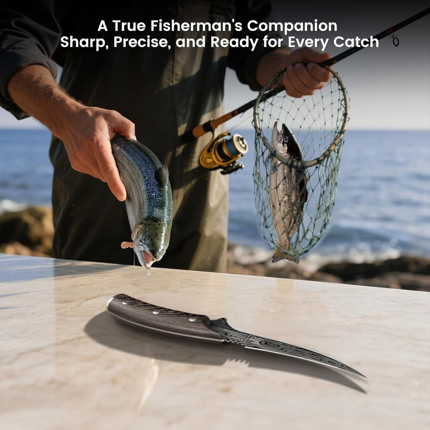 SYOKAMI Fillet Knife, Razor Sharp 7.2 Inch Boning Knife, High Carbon Stainless Steel Filet Knives with High Flexibility, Wooden Handle, Full Tang Damascus Pattern Fish Knives, Ideal for Gifting