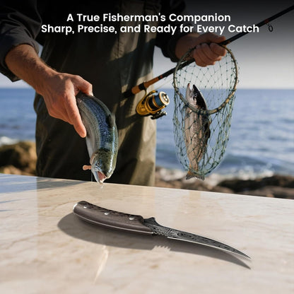 SYOKAMI Fillet Knife, Razor Sharp 7.2 Inch Boning Knife, High Carbon Stainless Steel Filet Knives with High Flexibility, Wooden Handle, Full Tang Damascus Pattern Fish Knives, Ideal for Gifting