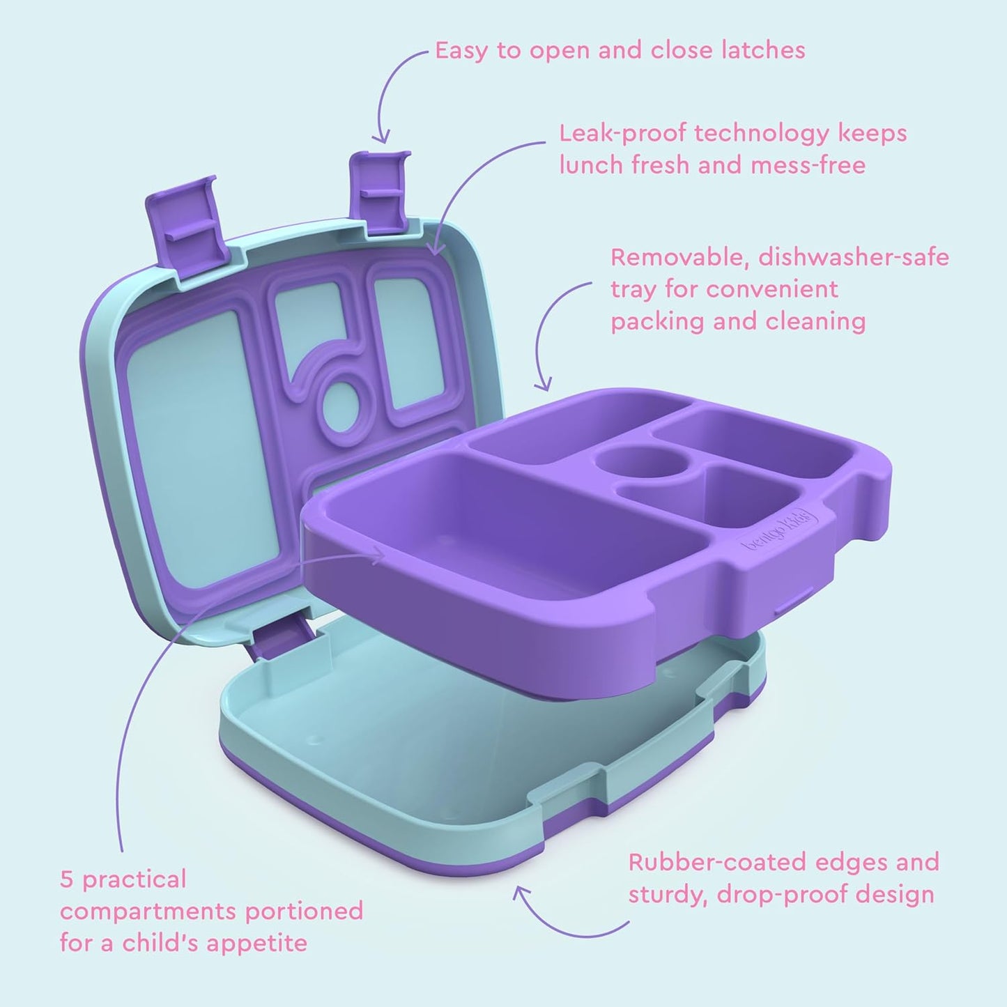 Bentgo Kids Prints (Unicorn) - Leak-Proof, 5-Compartment Bento-Style Kids Lunch Box - Ideal Portion Sizes for Ages 3 to 7 - BPA-Free and Food-Safe Materials