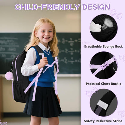 Girls Backpack, School Backpack for Girls, Cute Bow Kids Bookbag for Grils Children Teens for Elementary