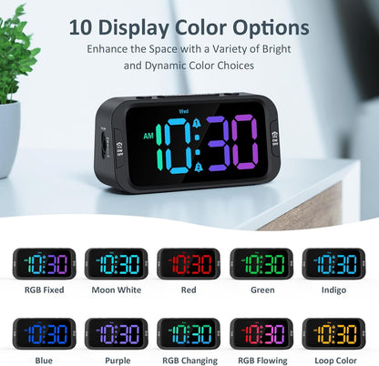 Odokee Digital Dual Alarm Clock for Bedroom, Easy to Set, 0-100% Dimmer, USB Charger, 5 Sounds Adjustable Volume, Weekday/Weekend Mode, Snooze, 12/24Hr, Battery Backup, Compact Clock for Bedside(Blue)