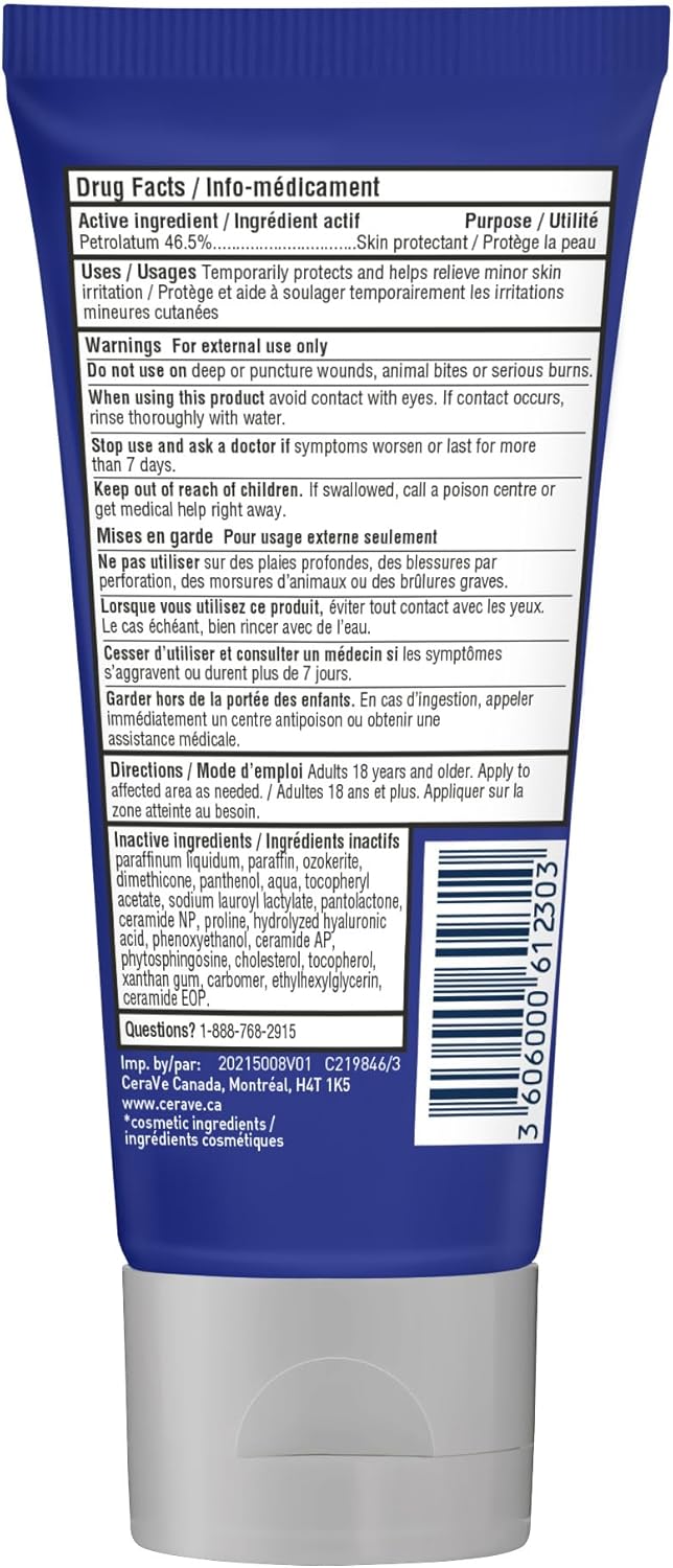 CeraVe Healing Ointment, Moisturizing Petrolatum Skin Protectant for Dry Skin with Hyaluronic Acid and Ceramides, Multi-Purpose Face, Body & Lip Balm, Lanolin-Free & Fragrance-Free, 340g