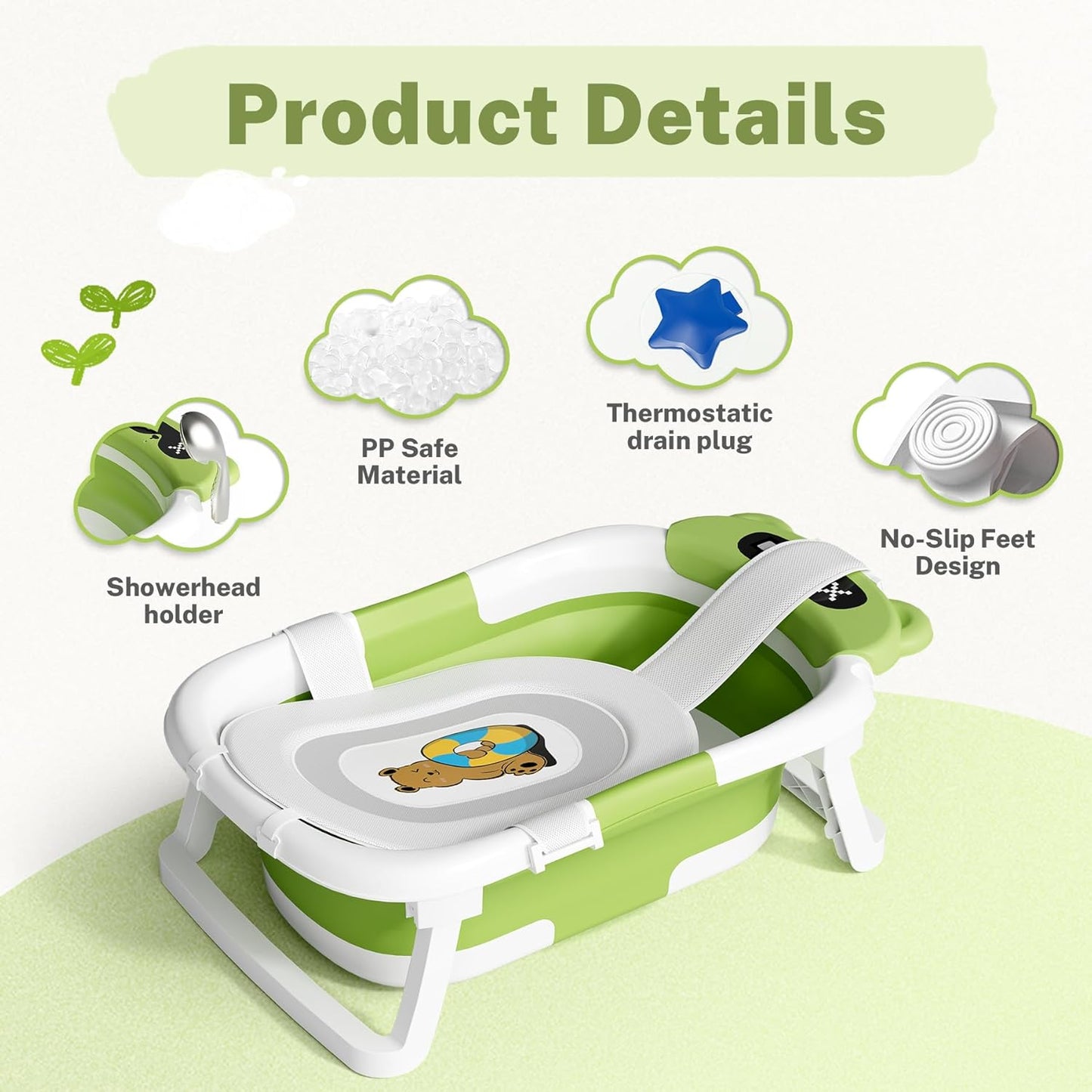 AVIDOR Baby Bathtub, Collapsible Baby Bathtub for Newborn to Toddler, Foldable Newborn Bathtub, Portable Infant Bath Tub for Travel with Soft Cushion, No-Slip Feet, Navy Blue