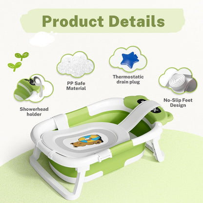 AVIDOR Baby Bathtub, Collapsible Baby Bathtub for Newborn to Toddler, Foldable Newborn Bathtub, Portable Infant Bath Tub for Travel with Soft Cushion, No-Slip Feet, Navy Blue