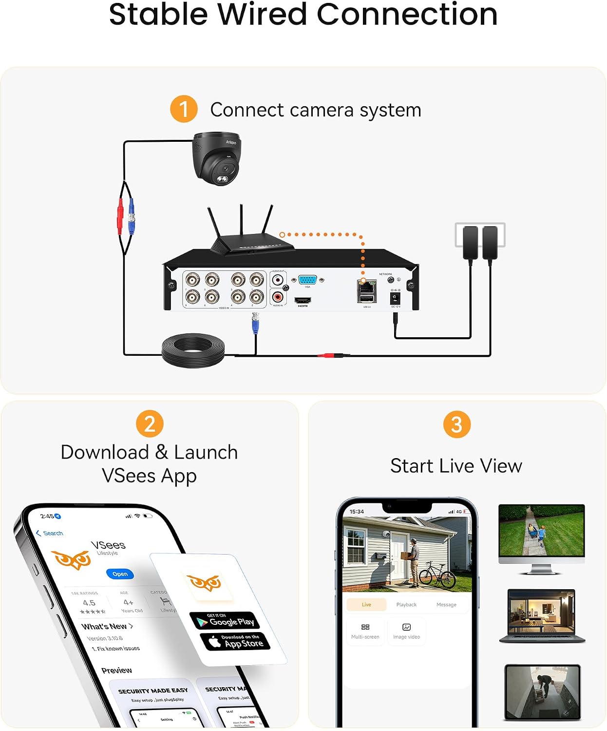 Anlapus 4K Home Security Camera System Outdoor Indoor, H.265+ 8CH CCTV DVR with AI Human Vehicle Detection, 4 x Wired Surveillance Dome Camera, 80ft Night Vision, Audio Recording, Remote Access