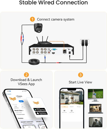 Anlapus 4K Home Security Camera System Outdoor Indoor, H.265+ 8CH CCTV DVR with AI Human Vehicle Detection, 4 x Wired Surveillance Dome Camera, 80ft Night Vision, Audio Recording, Remote Access