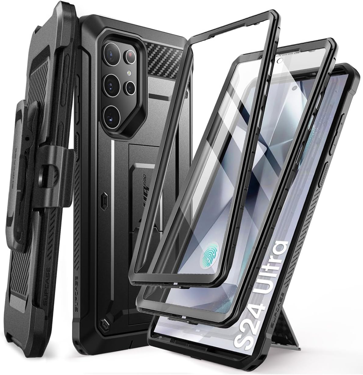 SUPCASE Unicorn Beetle Pro Case for Samsung Galaxy S23 Ultra 5G (2023), [Extra Front Frame] Full-Body Dual Layer Rugged Belt-Clip & Kickstand Case with Built-in Screen Protector (Black)