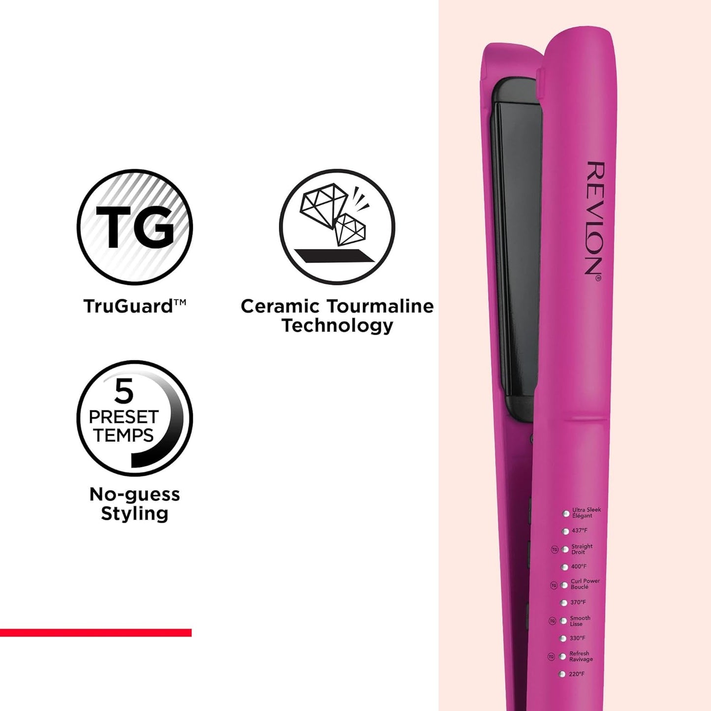 Revlon RVST2217F Easy Heat Precision 1" Flat Iron with TRUGUARD™ technology, High Heat, Less Frizz, Fast Heat, Dual Voltage, 10 Heat Settings