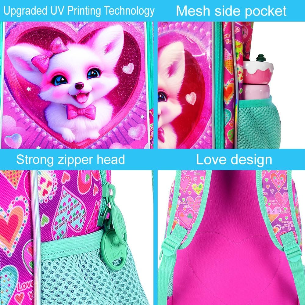 3pcs Backpack for Boys and Girls, 16” Kids Kindergarten Bookbag with Lunch Box, Cute Elementary Backpacks for Boy Girl