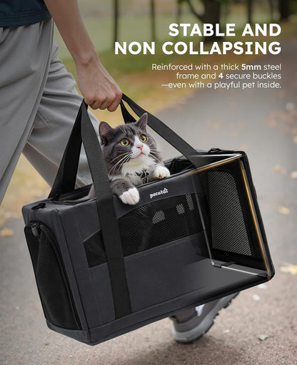 Pecute Cat Carrier Dog Carrier with Stable Structure, Breathable Mesh Fabric Pet Carrier for for Small Cats Dogs Puppies up to 5KG,Soft-Sided Dog Carrier Suitable for Both Long and Short Trips,Gray