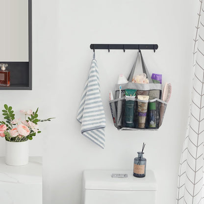 Lifewit Mesh Shower Caddy Freestanding Portable Shower Tote Bag for College Dorm, Bathroom, Gym, Travel, Quick Dry Hanging Shower Organizer with 7 Storage Pockets for Toiletry Essentials, Medium,Black