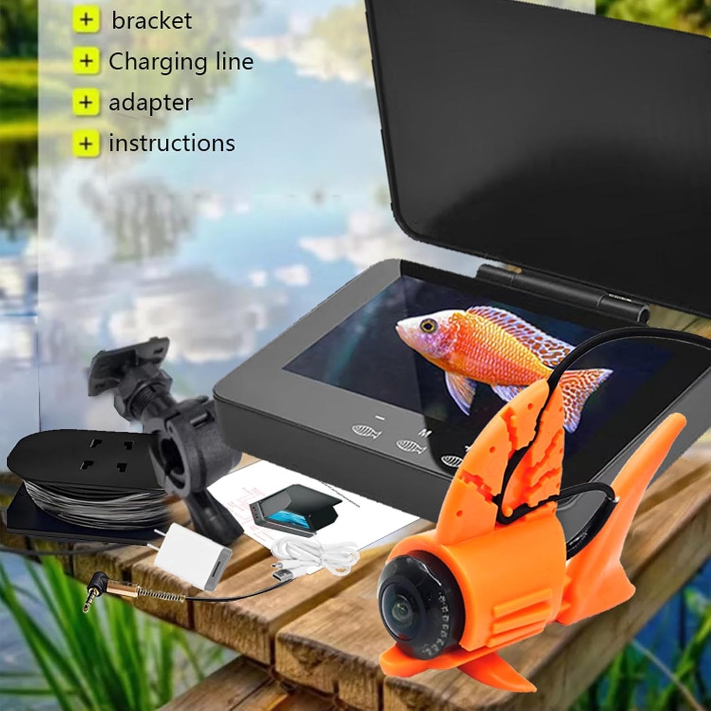 Sanpyl Underwater Fishing Camera, 1080P HD Fish Finder with 195° Wide Angle View and 4.3in Screen, Built in 8 LEDs Fill Light, for Ice Lake Boat Kayak Fishing