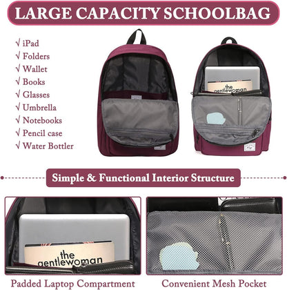 School Backpack, Kasqo 15.6 Inch Classic Lightweight Water-Resistant Backpack for Men Women Teens Girls Boys Kids to School, College, Travel, Work, Black