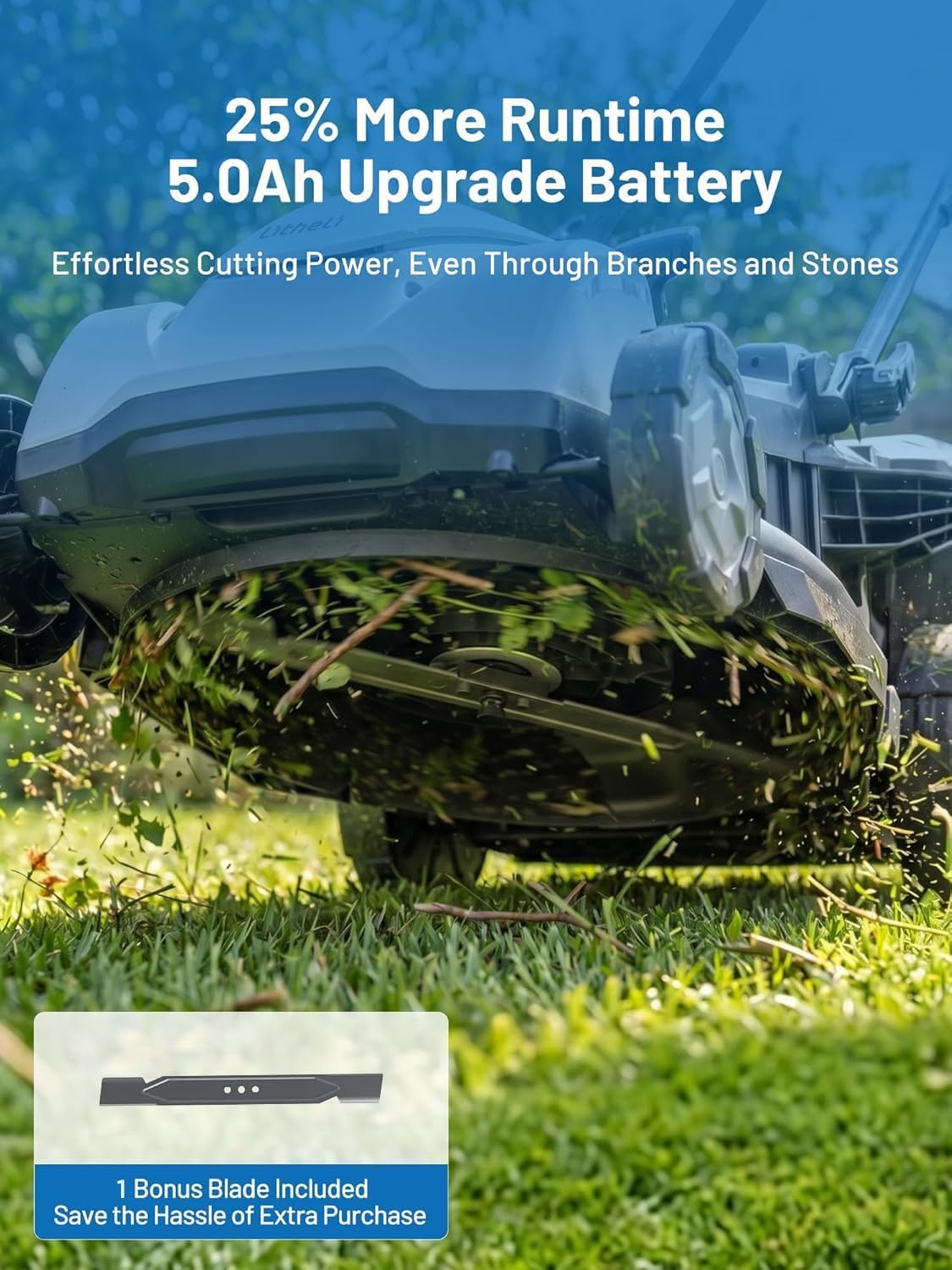 Litheli 40V Cordless Lawn Mower 16″, Brushless Motor, 6 Cutting Heights (25-75mm), 50L Bagging & Mulching, Includes 2×5.0Ah Batteries & Charger