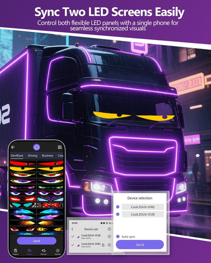 XAXVSTS Multifunctional Bright 2PCS Eyes Car Motorcycle/Golf Cart Windshield - 15in x 4in [ 2025 Tech Two Screen Synchronization Chips ] Flexible Programmable LED Eyes for Car
