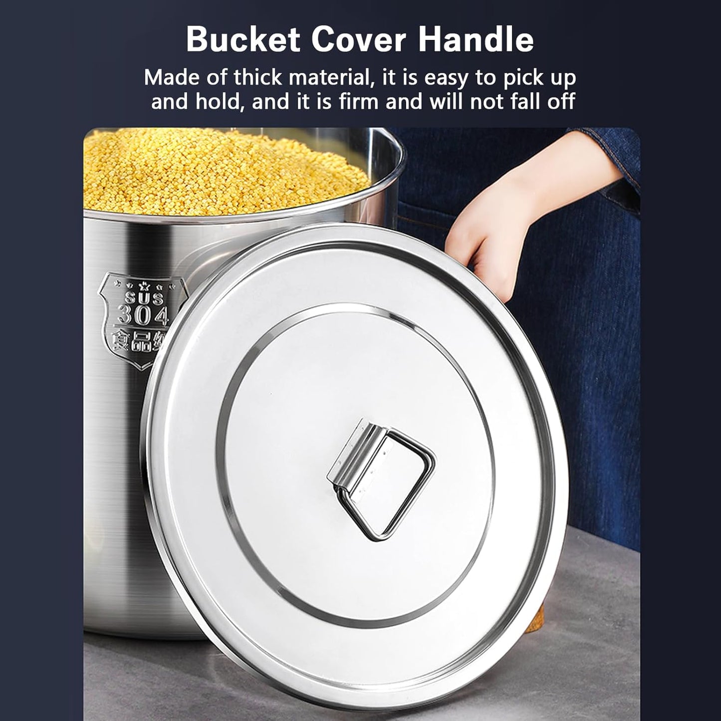 TRAGLO Rice Cereal Grain Canisters Stainless Steel Airtight Canisters Food Storage Bucket w/Handles+Lid for Kitchen Bean Flour Oil Sugar Milk 6L