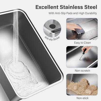 Stainless Steel Litter Box with Lid, XL Extra Large Enclosed Cat Litter Box for Big Cats 110° Flip Cover, Top Entry Metal High Sided Litter Box & Pedal & Scoop, Anti-Leakage (Grey)