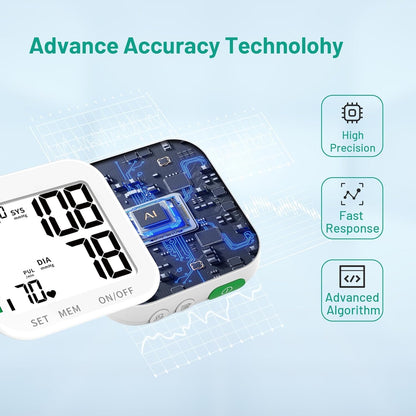 Blood Pressure Monitor for Home Use Large LCD Display Rechargeable BP Machine Adjustable Wrist Cuff 4.92-8.46 Inch 2x120 Reading Memory with Carrying Case, White