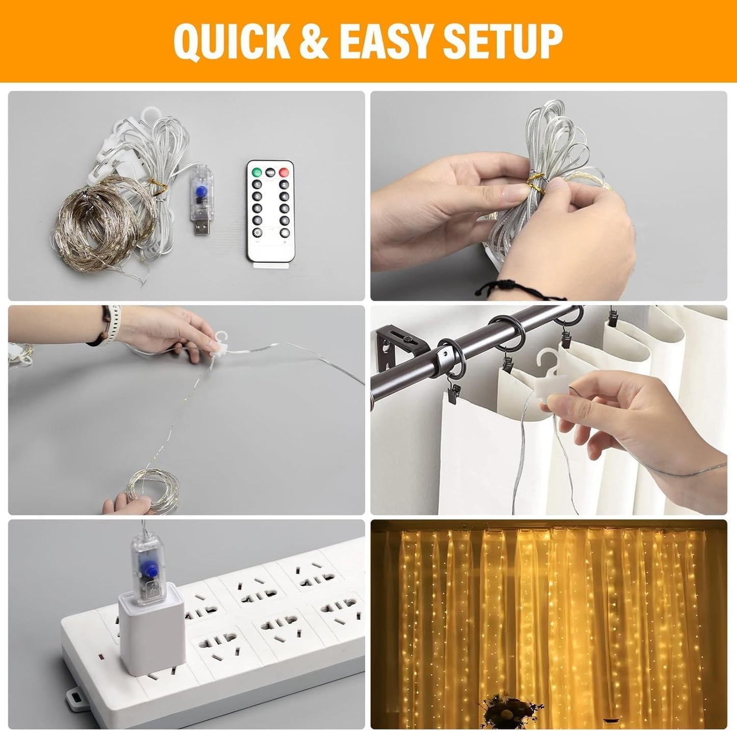2 Pack Fairy Curtain Lights, Total 600 LED USB Plug in 8 Modes 9.8x9.8Ft Christmas String Hanging Lights with Remote for Bedroom, Indoor, Outdoor, Weddings, Party, Wall, Decorations, Warm White