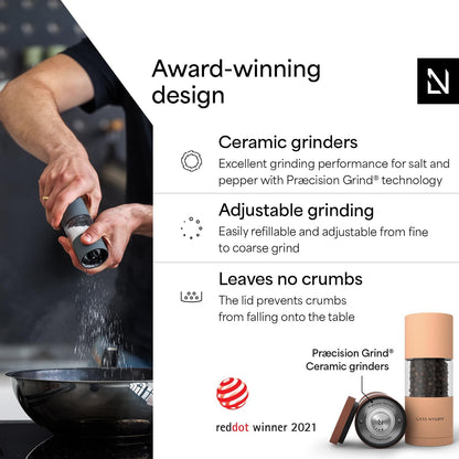 LARS NYSØM Salt and Pepper Grinder Set I Salt and Pepper Mills with Adjustable Ceramic Grinder 2 Pieces I Manual Design Spice Mill Set (Carbon Black)