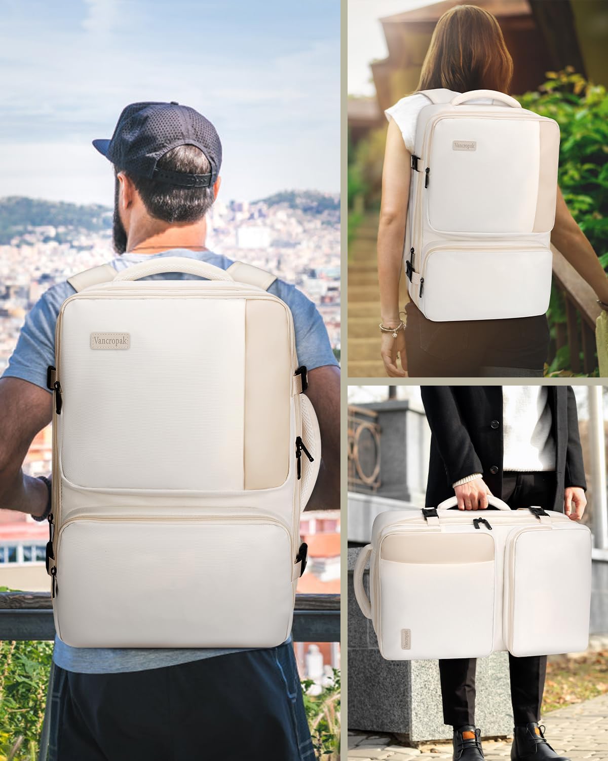 Vancropak Carry on Backpack, Airline Approved 45L Travel Backpack with 3 Packing Cubes