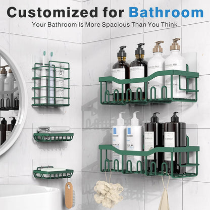 EUDELE 5-Pack Rustproof Stainless Steel Shower Caddy – No Drill Adhesive Bathroom Organizer with Large Capacity, Spacious Shower Shelves for Inside Shower, Kitchen & Home Decor Storage