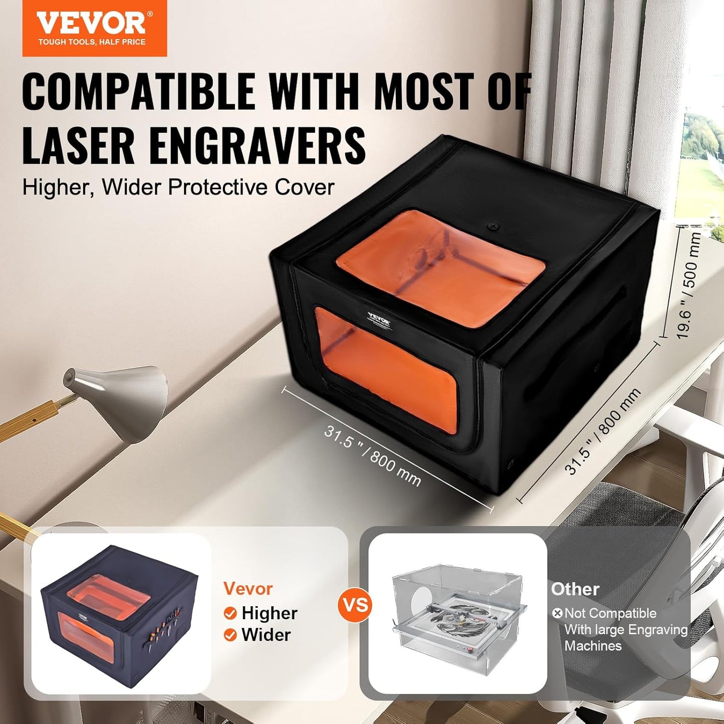 VEVOR Laser Engraver Enclosure, 31.5 x 31.5 x 19.6", Dual-Direction Viewing, Flame Retardant and Fireproof Protective Cover, with Exhaust Fan and Pipe, Insulates Smoke, Noise and Eye Protection