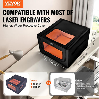 VEVOR Laser Engraver Enclosure, 31.5 x 31.5 x 19.6", Dual-Direction Viewing, Flame Retardant and Fireproof Protective Cover, with Exhaust Fan and Pipe, Insulates Smoke, Noise and Eye Protection