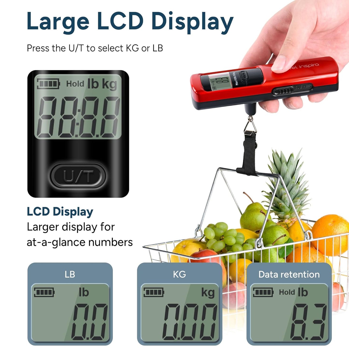 travel inspira Luggage Scale Battery-Free, Travel Essentials, Portable Handheld Digital Suitcase Weight Scale for for Travel Accessories, 110lbs/50kg