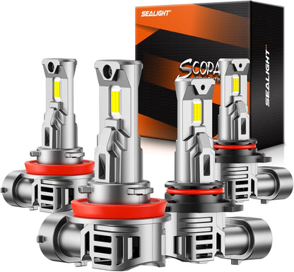 SEALIGHT H7 LED Headlight Bulbs, 800% Super Bright, 6500K Cool White Light Bulbs with Cooling Fan, 1:1 Mini Size H7 led headlight,H7 Halogen Replacement 3 Mins Plug-N-Play, Pack of 2