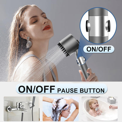 Ion Drops Shower Head with High Pressure (Clean Tub & Pet), Multi-Mode Showerheads with 60 Inch Hose, Filtered Showerhead Remove Chlorine, Massageable Shower Heads with ON/Off Switch, Gray