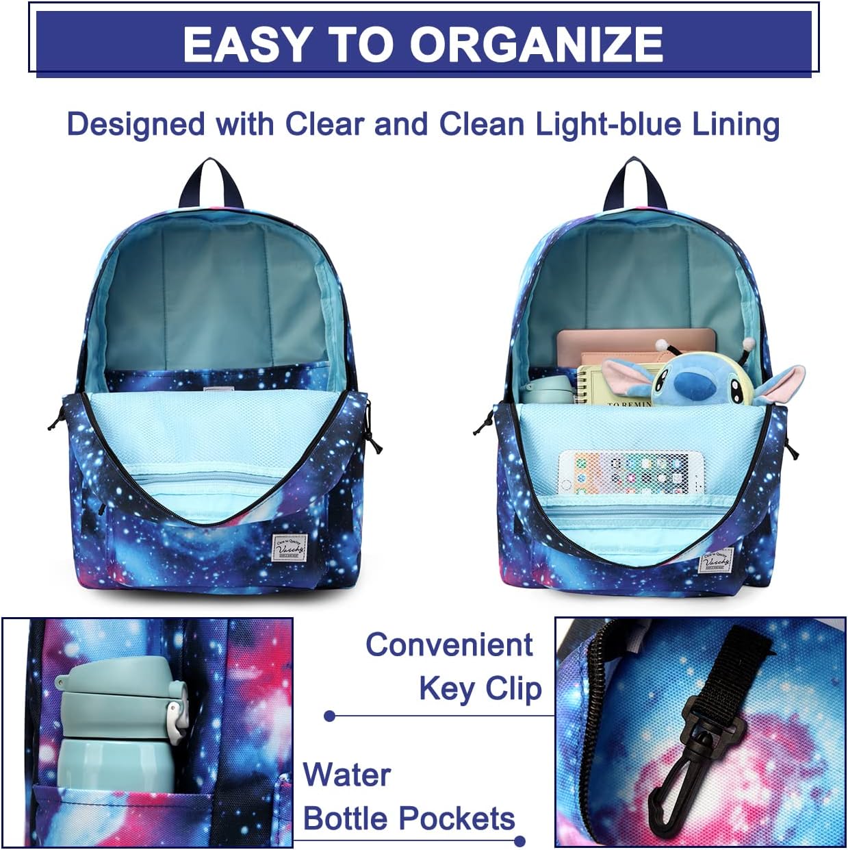 School Backpack for Kids, VASCHY Lightweight Water Resistant Casual Schoolbag Daypack for Men Women Teen Boys Girl Bookbag