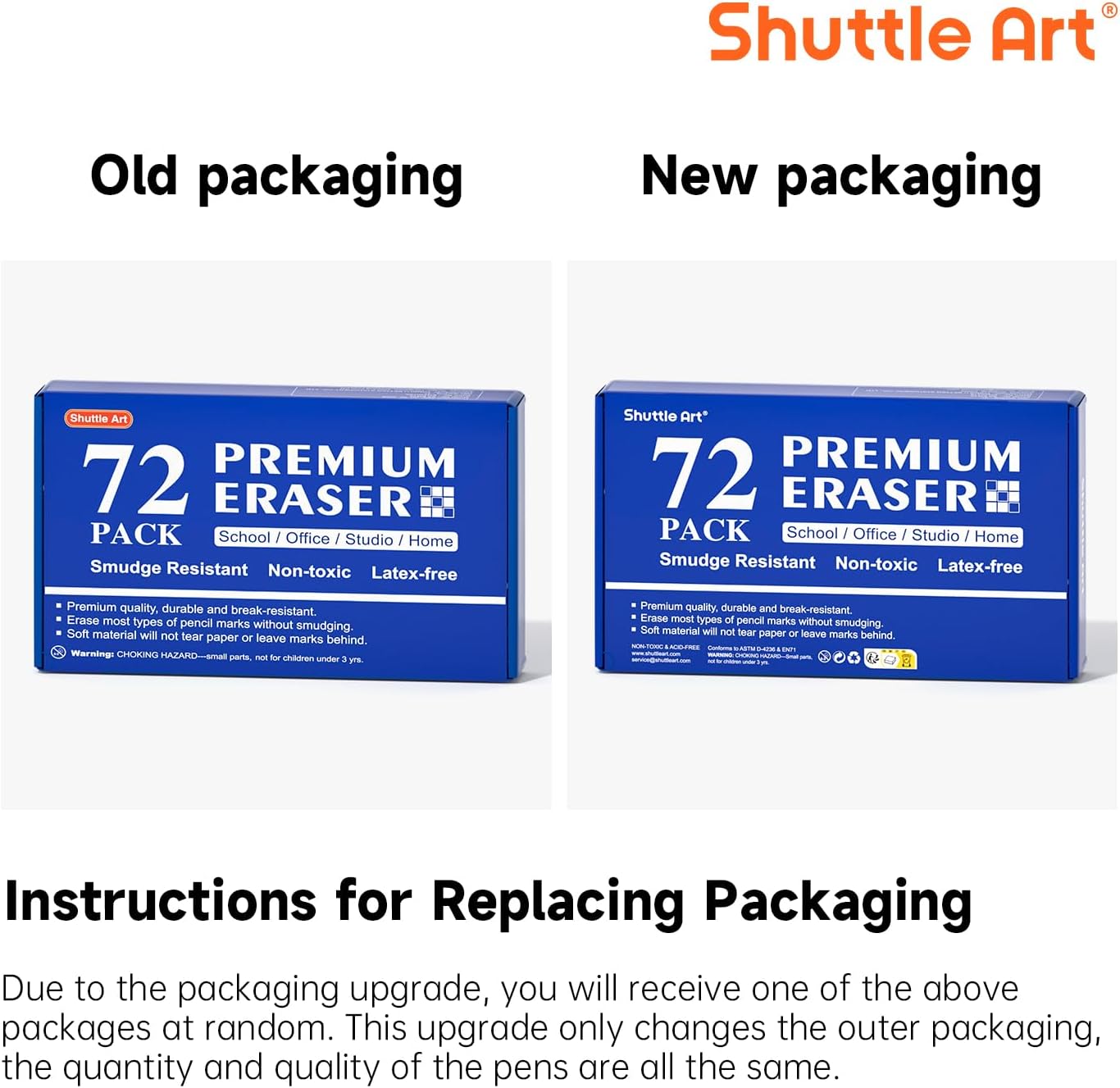 Shuttle Art 72 Pack Premium White Erasers, Bulk Classroom Erasers Set for Kids Teachers as School and Office Supplies