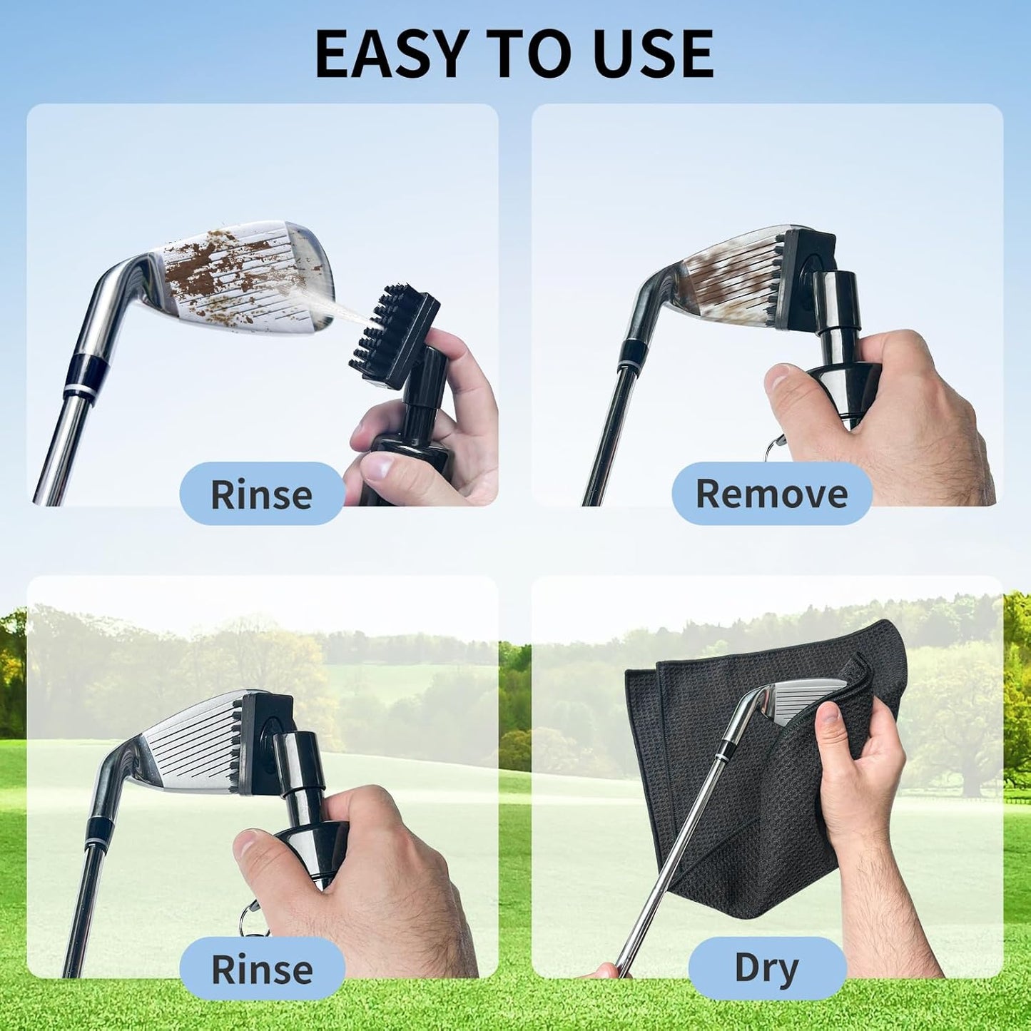 BAPOTH Golf Club Cleaner, Non-Leaking Stretchable Golf Brush with Golf Towel (60 * 40cm), Strong Bristles Brush Can Hold 5 oz Water, Essentials Golf Accessories Gifts for Men Women