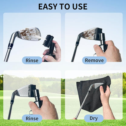 BAPOTH Golf Club Cleaner, Non-Leaking Stretchable Golf Brush with Golf Towel (60 * 40cm), Strong Bristles Brush Can Hold 5 oz Water, Essentials Golf Accessories Gifts for Men Women