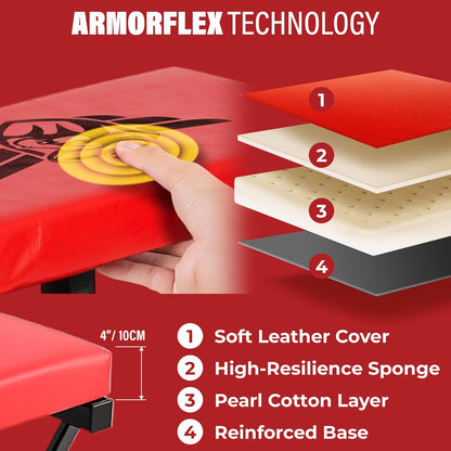 Heavy-Duty Rolling Mechanic Seat with Tool Tray Storage, 300 lb Capacity Garage Shop Stool, Padded Swivel Work Stool with 360° Casters (Red)