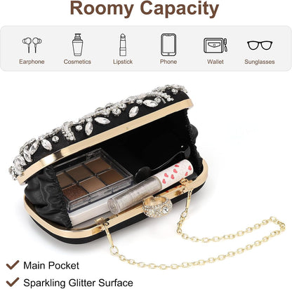 DTGN Evening Bags Clutch Purses for Women Formal, Beaded Clutch Rhinestone Handbags Shoulder Bag with Chain Sparkly