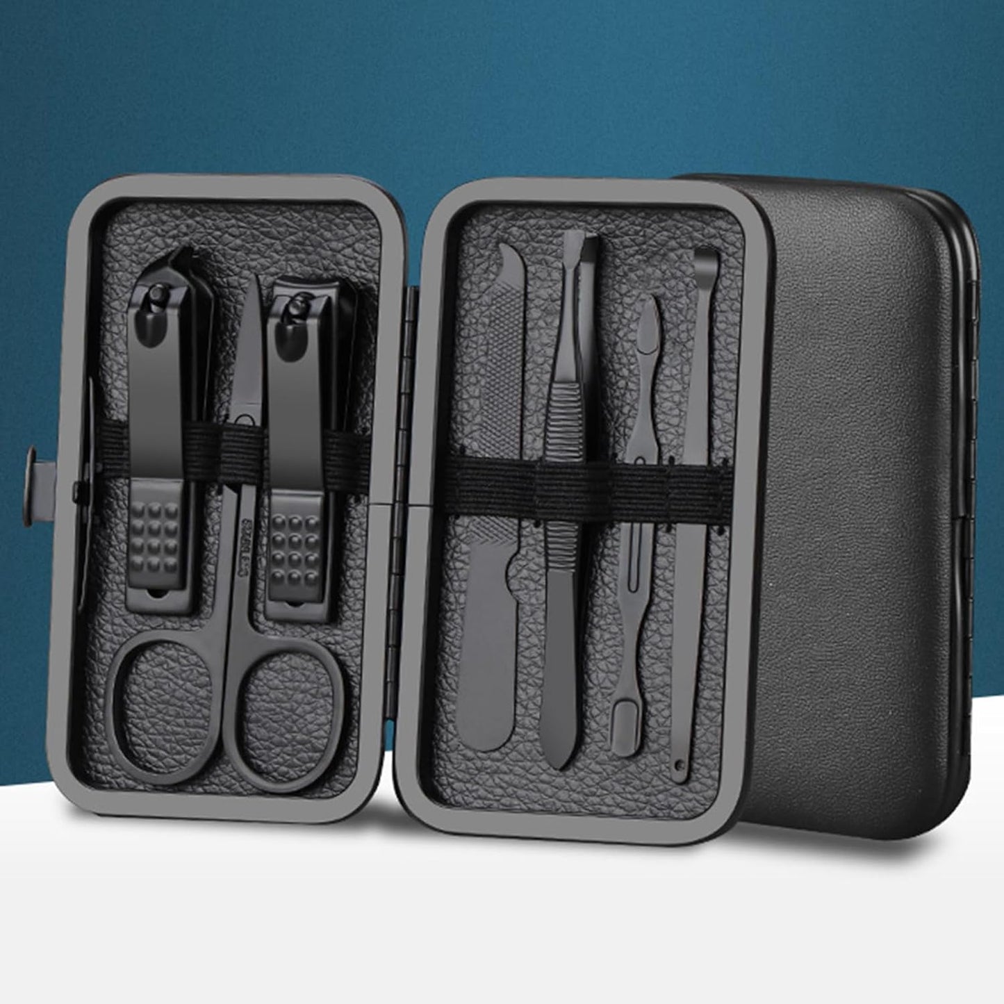 Manicure Set Nail Clippers Pedicure Kit -7PCS Stainless Steel Manicure Kit, Professional Grooming Kits, Nail Care Tools with Luxurious Travel Leather Case Gift Box (7, Black)