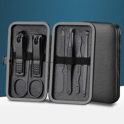 Manicure Set Nail Clippers Pedicure Kit -7PCS Stainless Steel Manicure Kit, Professional Grooming Kits, Nail Care Tools with Luxurious Travel Leather Case Gift Box (7, Black)