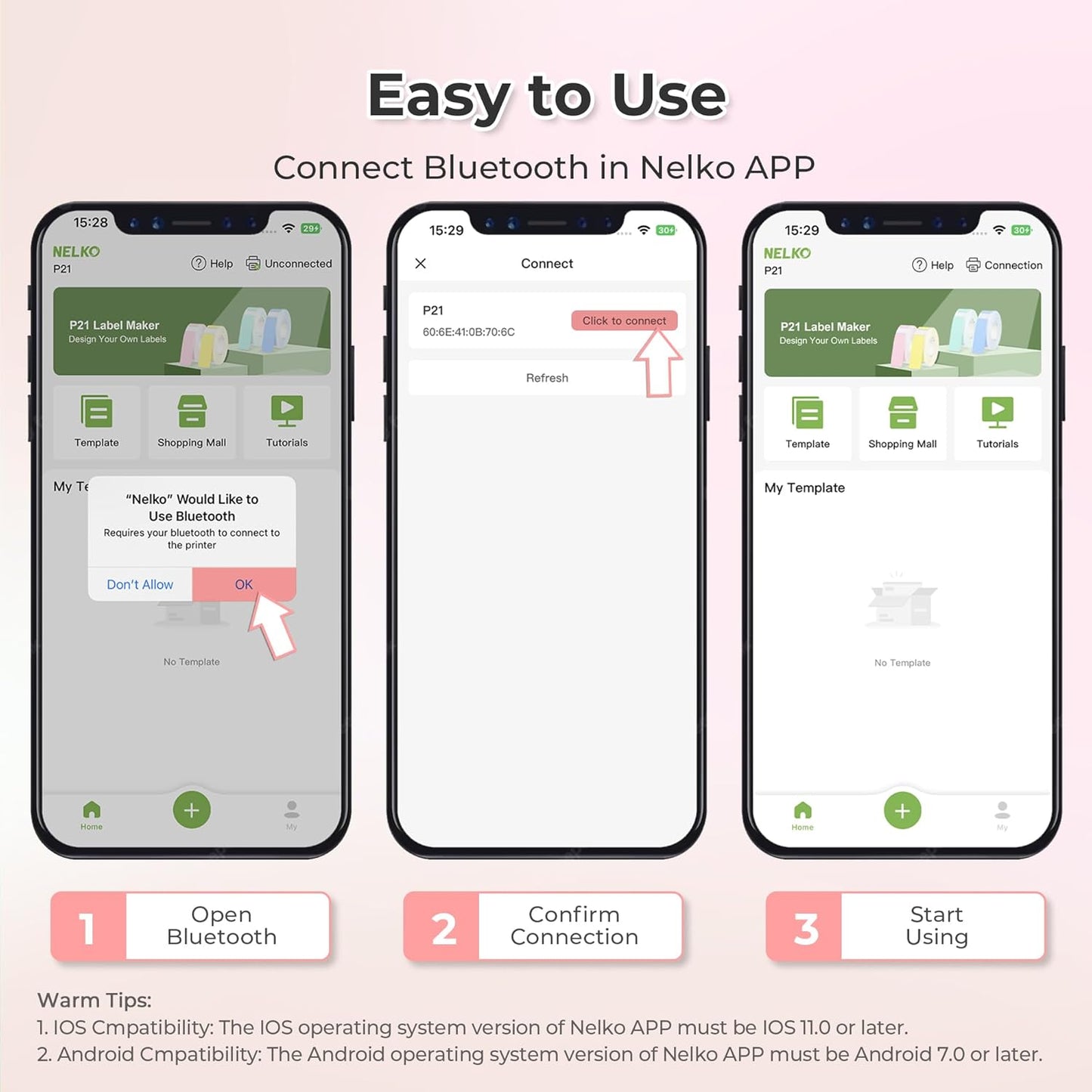 Nelko Label Maker Machine with Tape, P21 Portable Bluetooth Label Printer, Wireless Built-in Cutter Sticker Maker Mini Label Makers with Multiple Templates for School Organizing Office Home, White