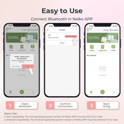 Nelko Label Maker Machine with Tape, P21 Portable Bluetooth Label Printer, Wireless Built-in Cutter Sticker Maker Mini Label Makers with Multiple Templates for School Organizing Office Home, White