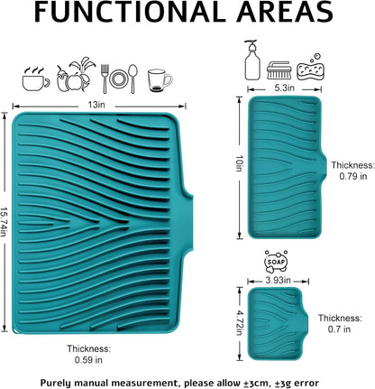 TIKNIK Silicone Dish Drying Mat for Kitchen Counter, Dish Drying Pad, Non-Slip Drain Pad with Built-in Drain, Heat Resistant Stone Drying Mat(40 L x 33 W cm, Grey)