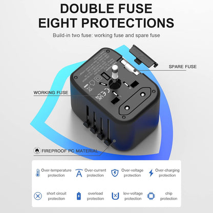 VYLEE Universal Travel Adapter, 65W Fast GaN International Power Adapter, 3PD USB-C+1QC USB-A European Travel Plug Adapter, US, UK, EU, AU Worldwide Travel Charger for Laptops, Tablets, Phones
