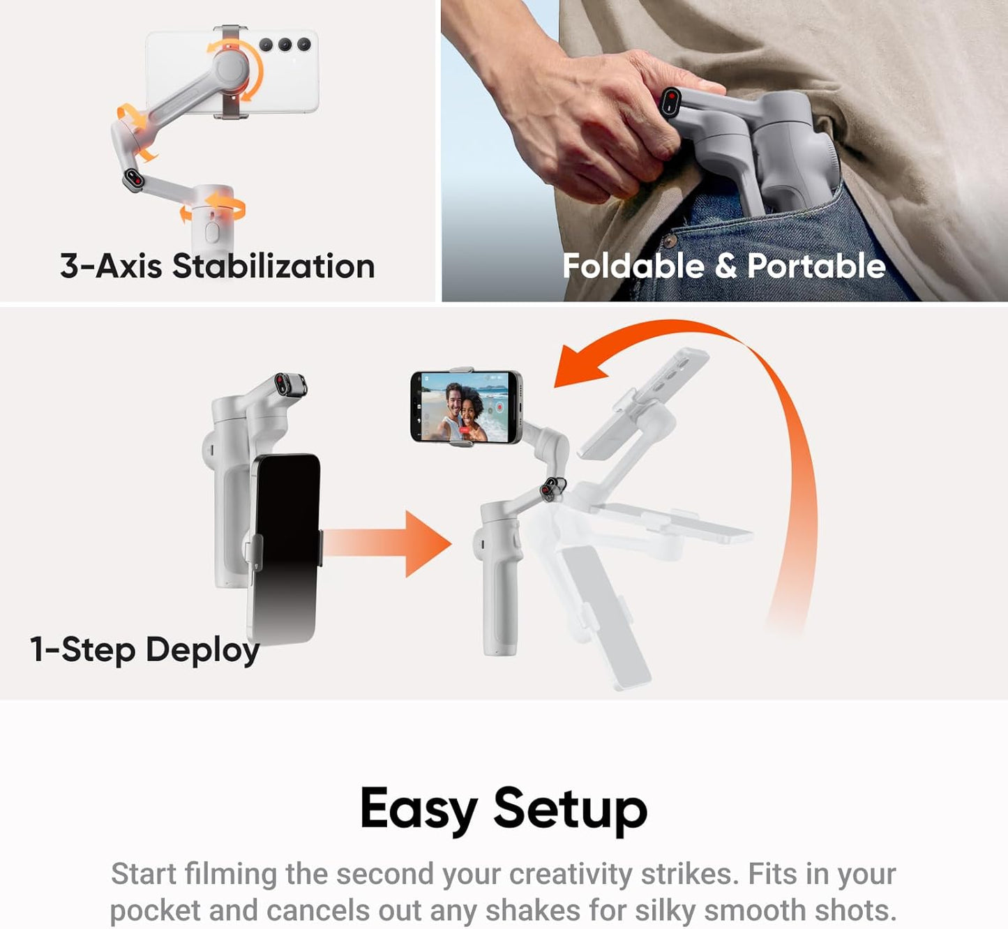 Insta360 Flow 2 White Gimbal Stabilizer for Smartphone - Foldable AI Phone Gimbal, AI&Multi-Person Tracking, Built-in Tripod/Selfie Stick, Remote Control, iPhone/Android Phone Stabilizer, Travel&Vlog