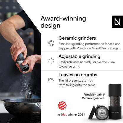 LARS NYSØM Salt and Pepper Grinder Set I Salt and Pepper Mills with Adjustable Ceramic Grinder 2 Pieces I Manual Design Spice Mill Set (Carbon Black)