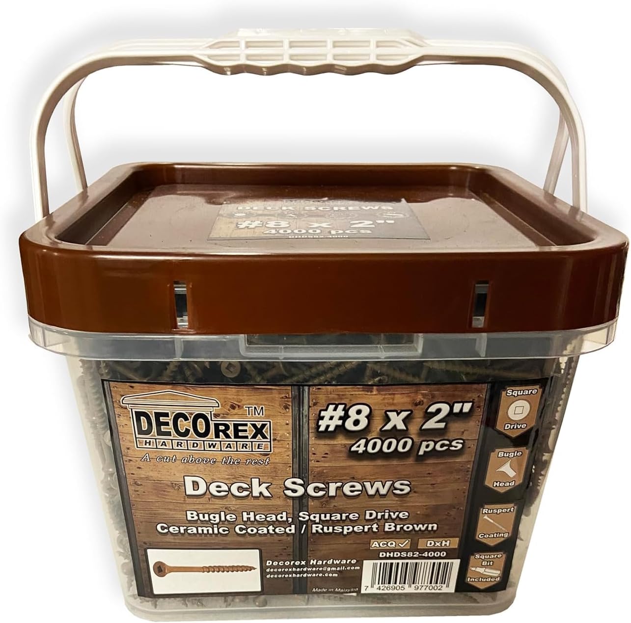 #8 x 3" Deck Screws | Square Drive | Bugle Head | Brown Ruspert | 100pcs Box