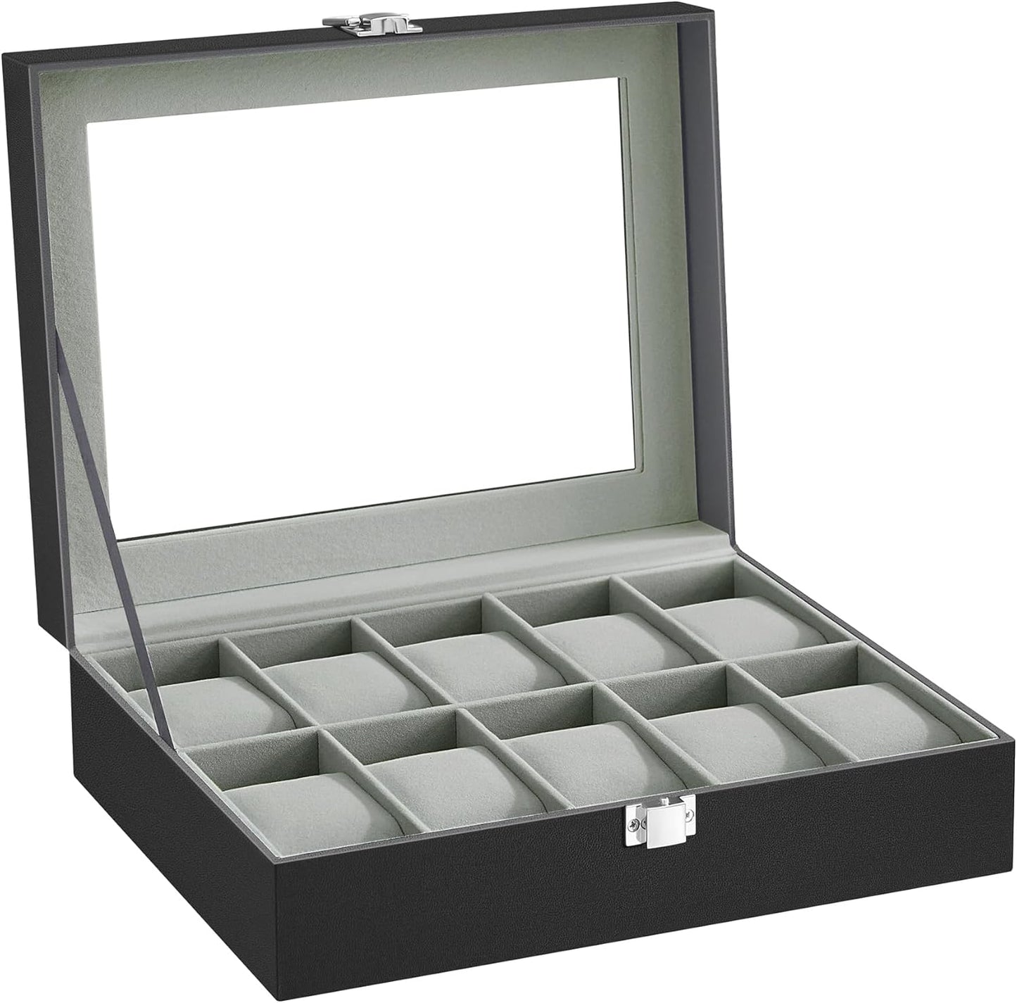 SONGMICS Watch Box, 6-Slot Watch Case, Watch Box Organizer, Black Synthetic Leather, Greenish Gray Lining UJWB06BK