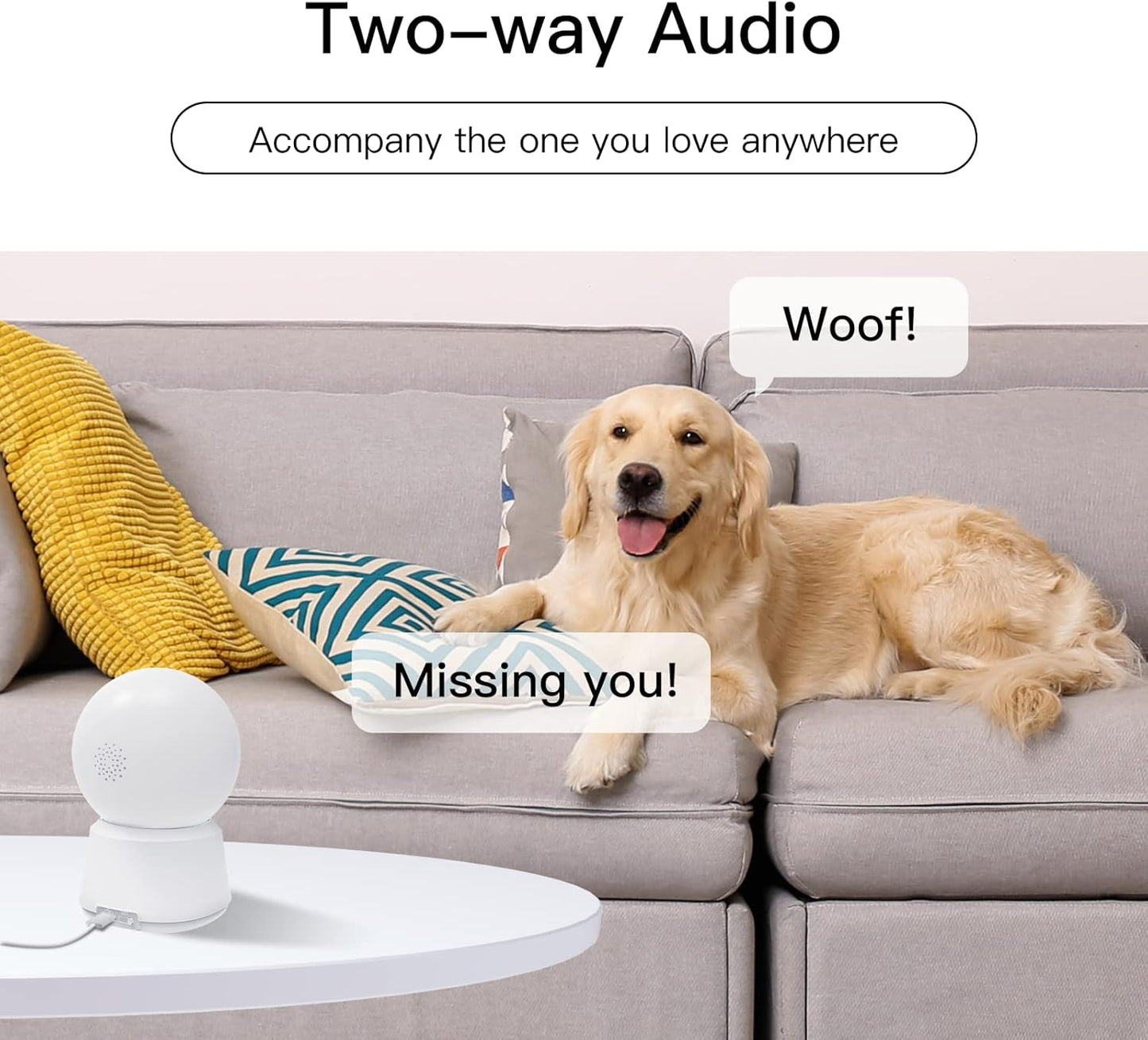 360° View 2K Pet Camera with Phone App, Indoor Security Camera, P2T Baby Monitor, Pan/Tilt, Motion & Sound Detection, Night Vision,Two-Way Audio, Works with Alexa