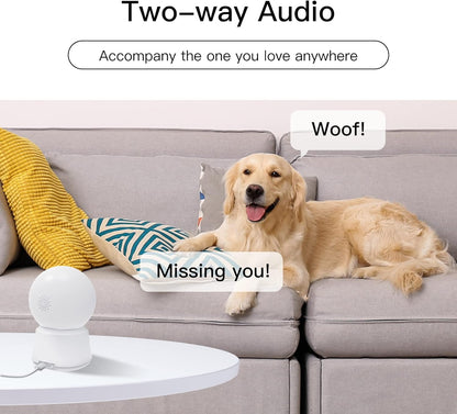 360° View 2K Pet Camera with Phone App, Indoor Security Camera, P2T Baby Monitor, Pan/Tilt, Motion & Sound Detection, Night Vision,Two-Way Audio, Works with Alexa
