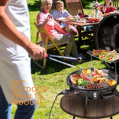 Electric BBQ Grill, Techwood 15-Serving Indoor/Outdoor Electric Grill for Indoor & Outdoor Use, Double Layer Design, Portable Removable Grill, 1600W (Tabletop Grill, Black)